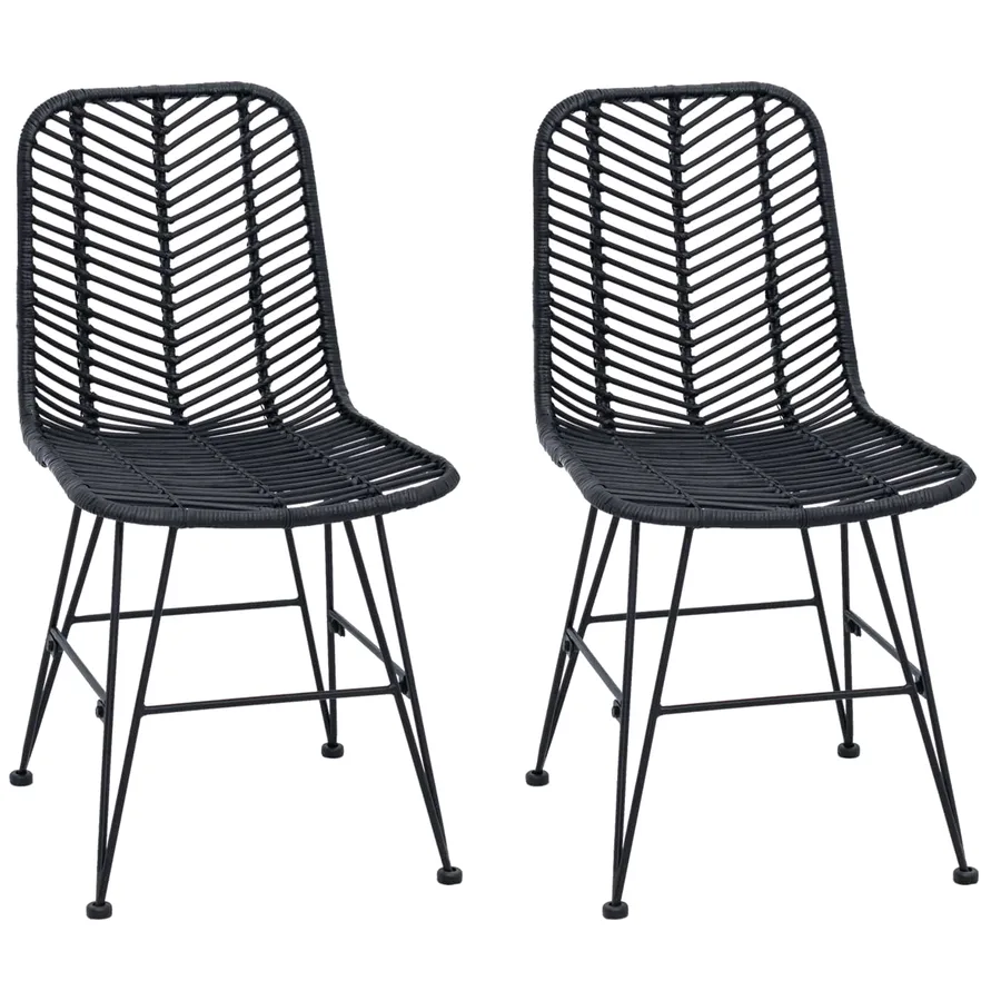 Chaise de salle à manger 2 pcs Rotin et métal Noir - 2