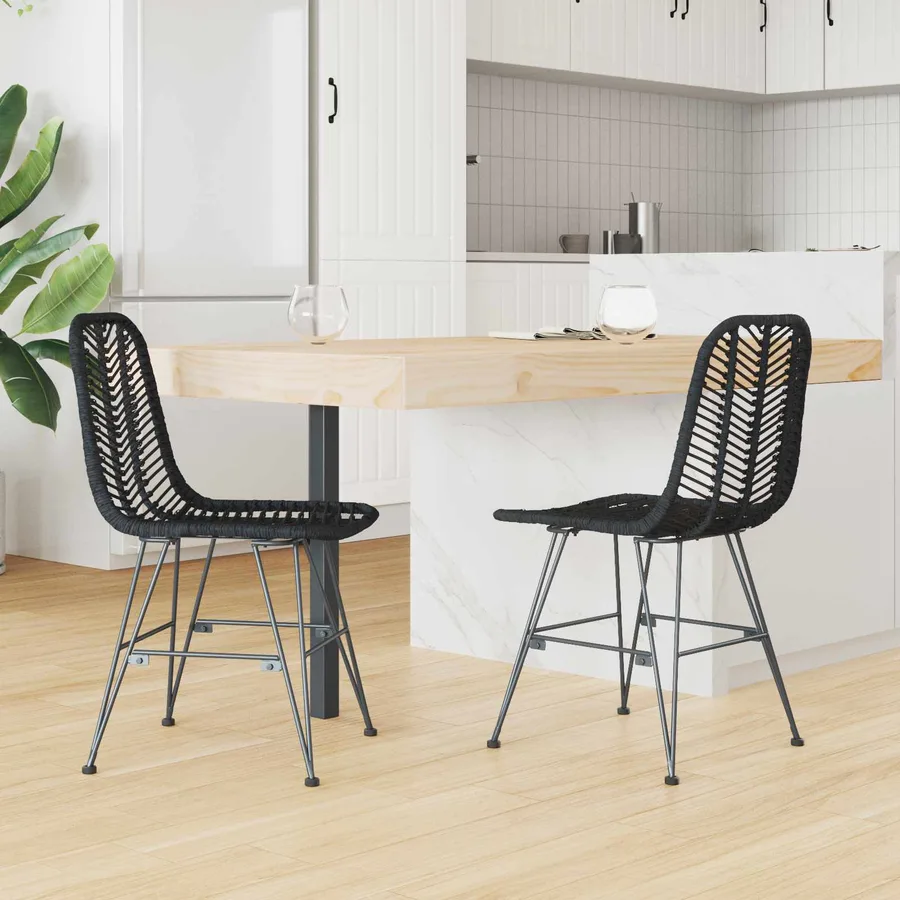 Chaise de salle à manger 2 pcs Rotin et métal Noir - 3