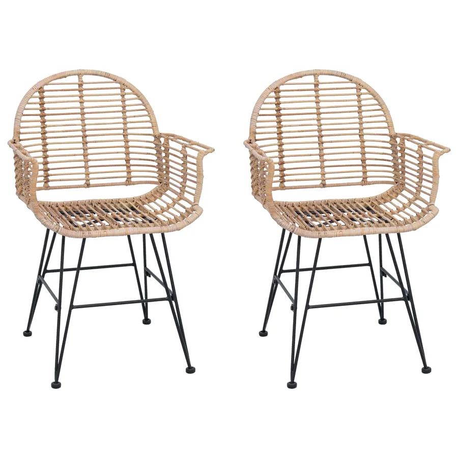 Chaise de salle à manger 2 pcs Rotin et métal Naturel - 2