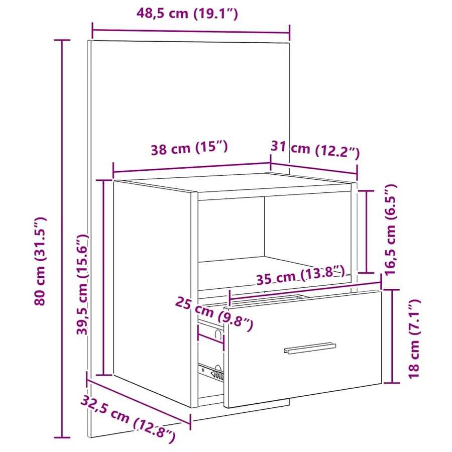 Cabinet de chevet avec tiroir 2 pcs Chêne noir 50 x 32,5 x 80cm - 14