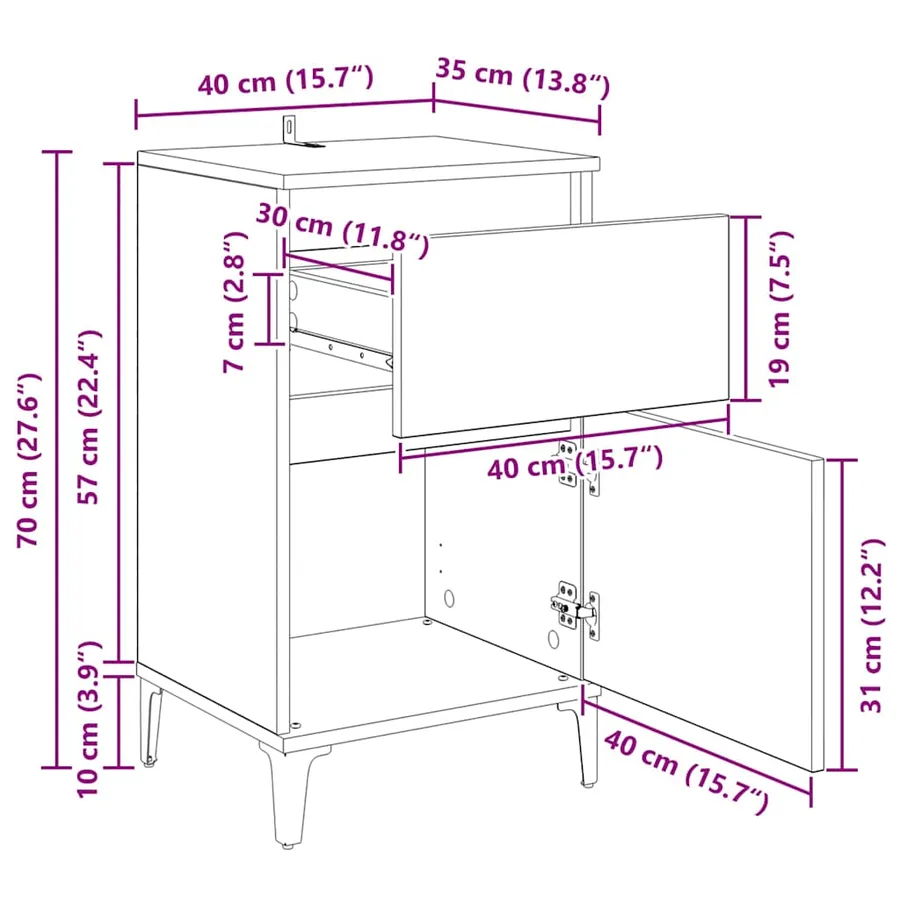 Cabinet de chevet 2 pc Chêne artisanal 40 x 35 x 70 cm - 16