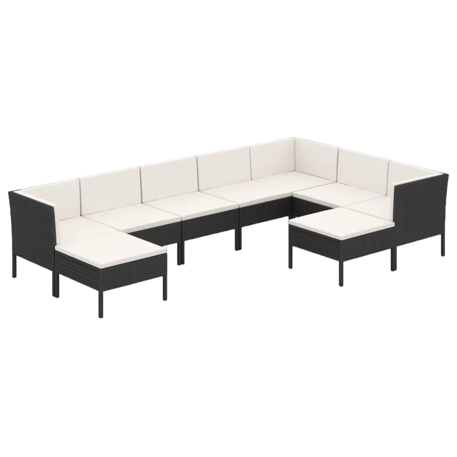 Salon de jardin 9 pcs avec coussins Résine tressée Noir - 2