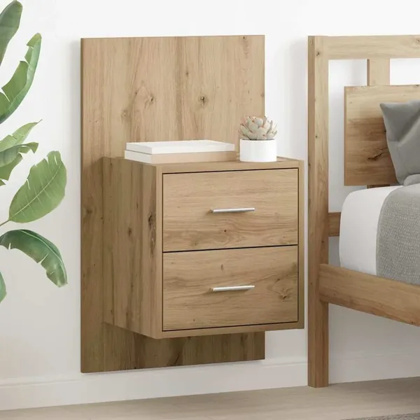 Cabinet de chevet mural avec tiroir 2 pcs Chêne artisanal