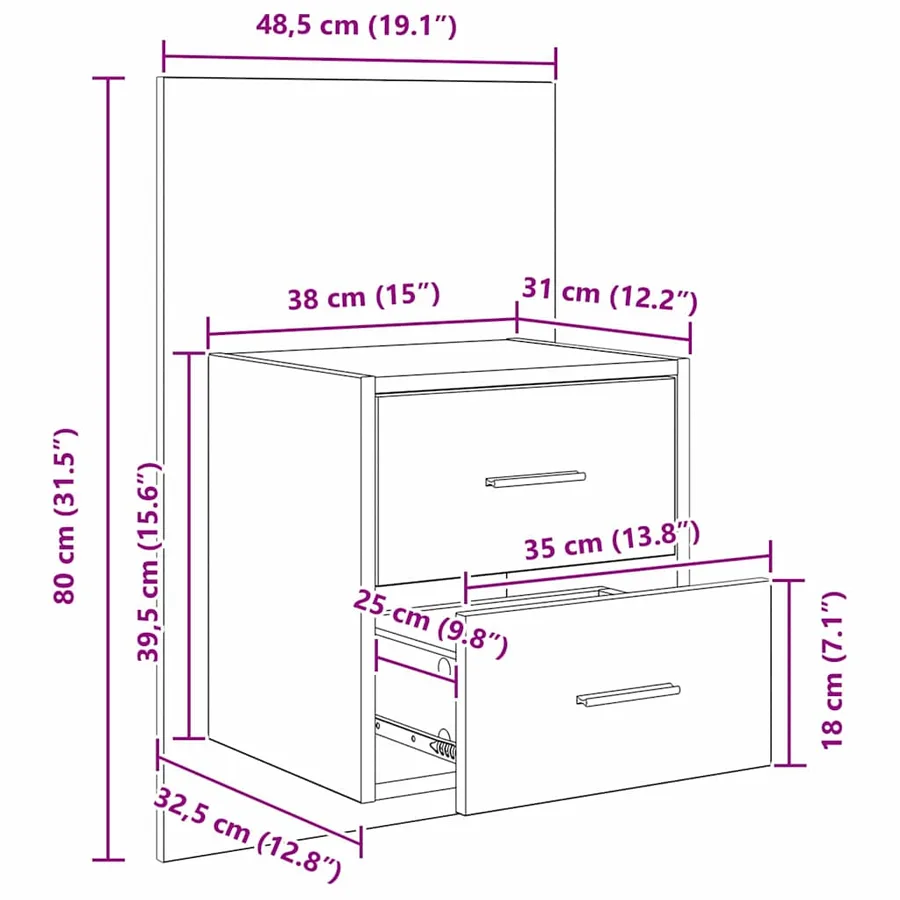Cabinet de chevet mural avec tiroir 2 pcs Chêne artisanal - 15