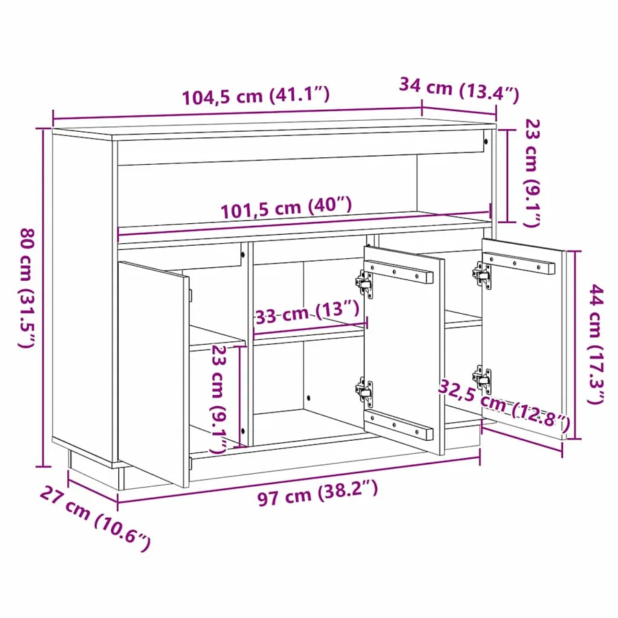 Buffet Brun cire 104,5 x 34 x 80 cm Pin massif - 14