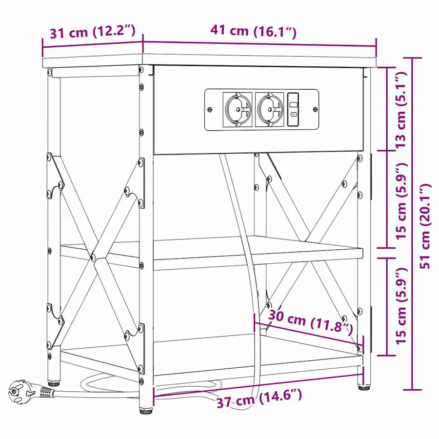 Cabinet de chevet 2 pcs Chêne Sonoma 41 x 31 x 51 cm - 14