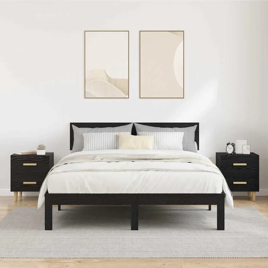 Armoire de lit avec tiroir 2 pcs Chêne noir 40 x 35 x 47.5cm - 4