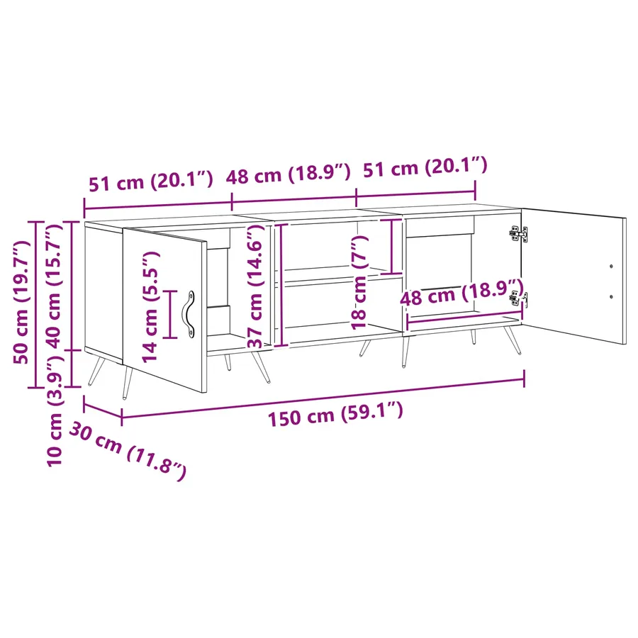 Meuble TV Chêne noir 150 x 30 x 50 cm Bois d'ingénierie - 13