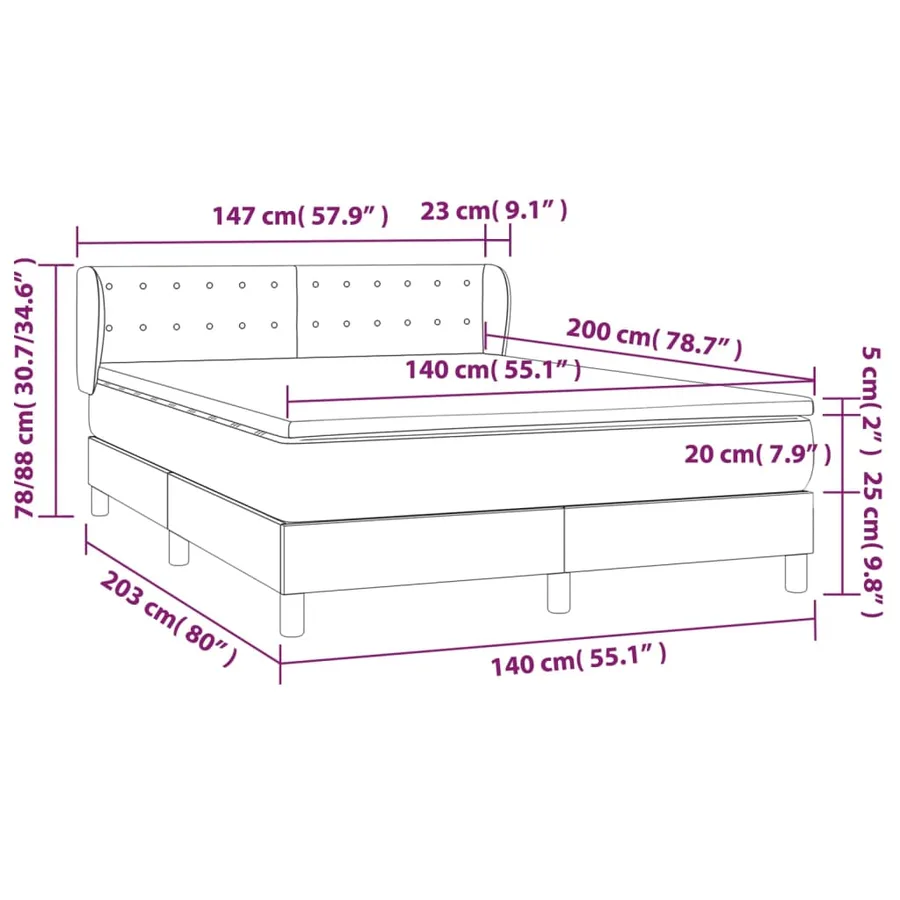 Sommier à lattes de lit avec matelas Crème 140x200 cm Tissu - 7