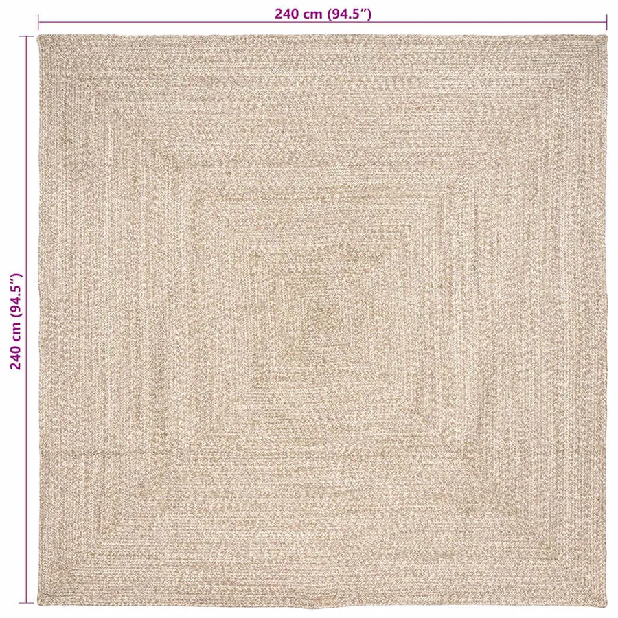 Tapis de surface Naturel et Blanc 240 x 240 cm Jute - 8