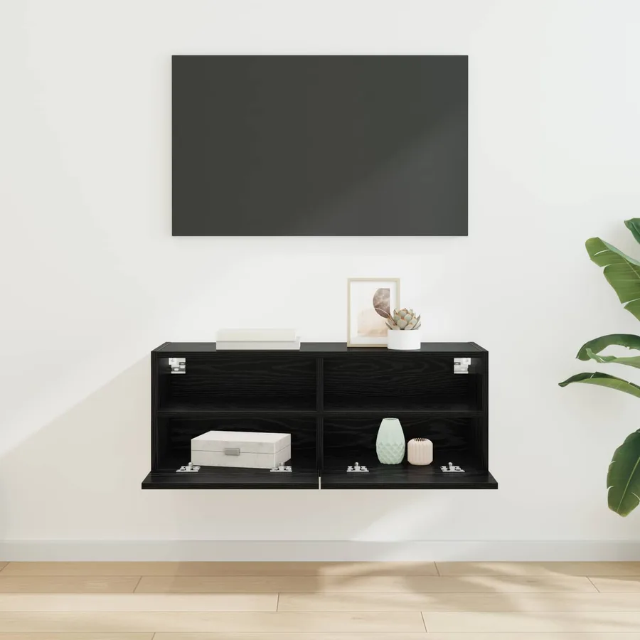 Meuble TV mural Chêne noir 80 x 30 x 30 cm Bois d'ingénierie - 4
