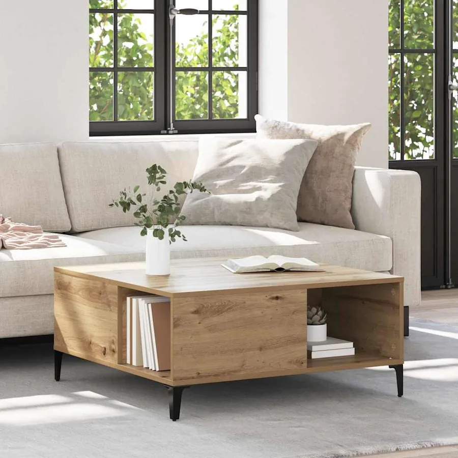 Table basse Chêne artisanal 80 x 80 x 36,5 cm Bois d'ingénierie