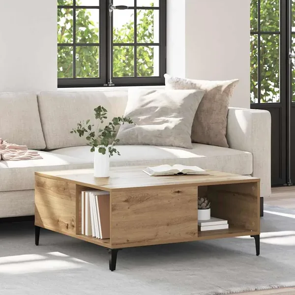 Table basse Chêne artisanal 80 x 80 x 36,5 cm Bois d'ingénierie