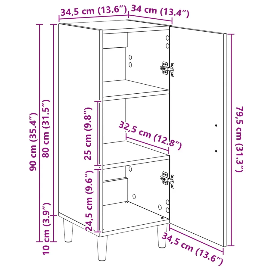 Buffet Chêne artisanal 34,5 x 34 x 90 cm Bois d'ingénierie - 16