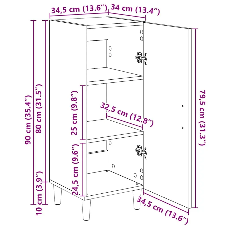 Buffet Chêne artisanal 34,5 x 34 x 90 cm Bois d'ingénierie - 17