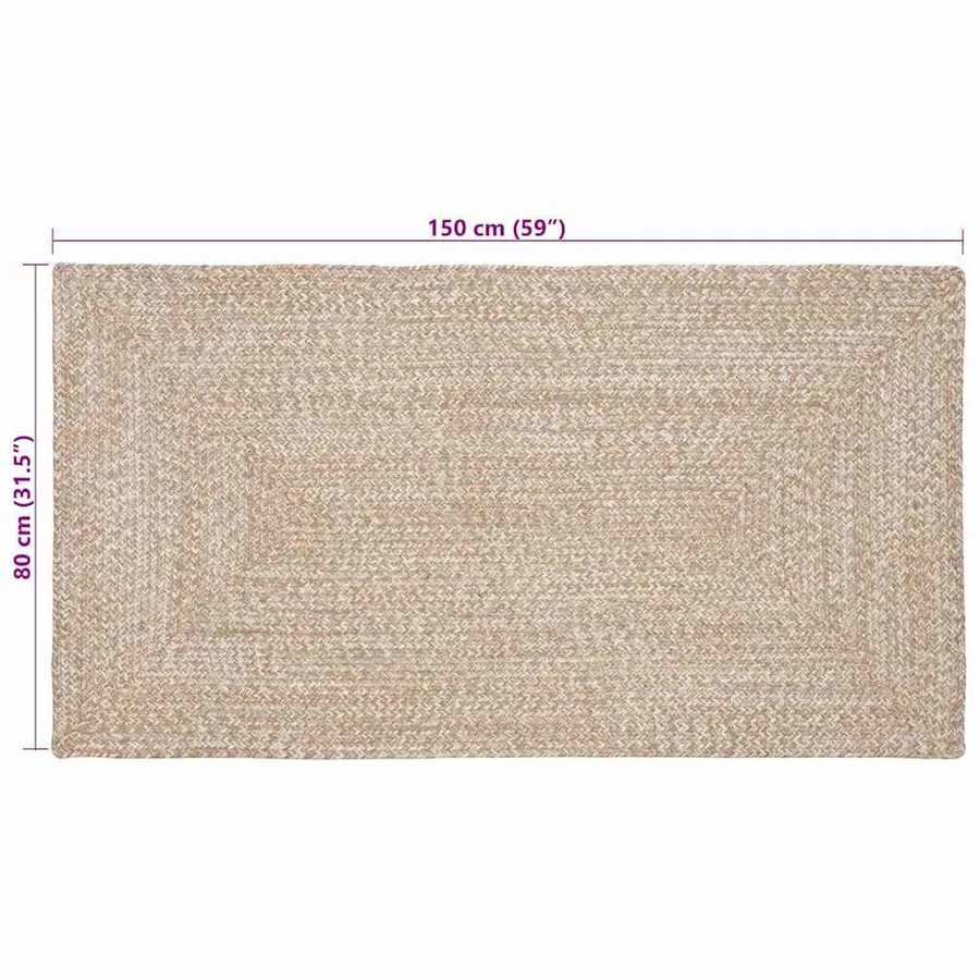 Tapis de surface Naturel et Blanc 80 x 150 cm Jute - 8