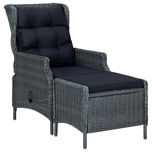 Chaise inclinable de jardin tabouret résine tressée gris foncé