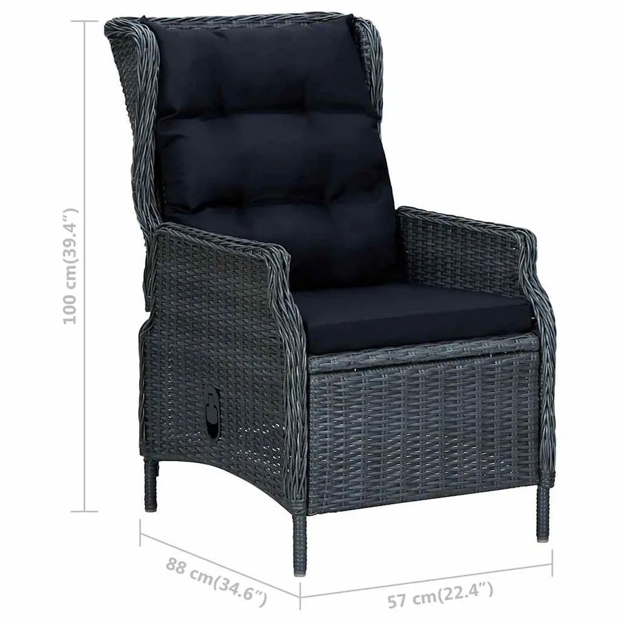 Chaise inclinable de jardin tabouret résine tressée gris foncé - 10