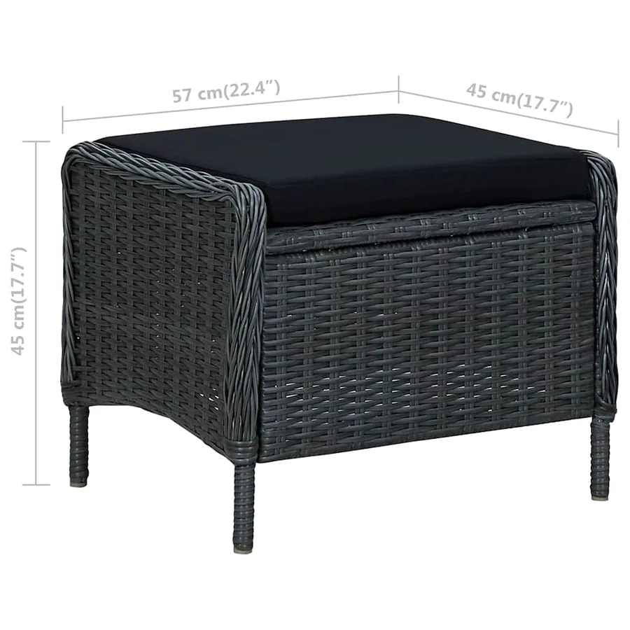 Chaise inclinable de jardin tabouret résine tressée gris foncé - 11