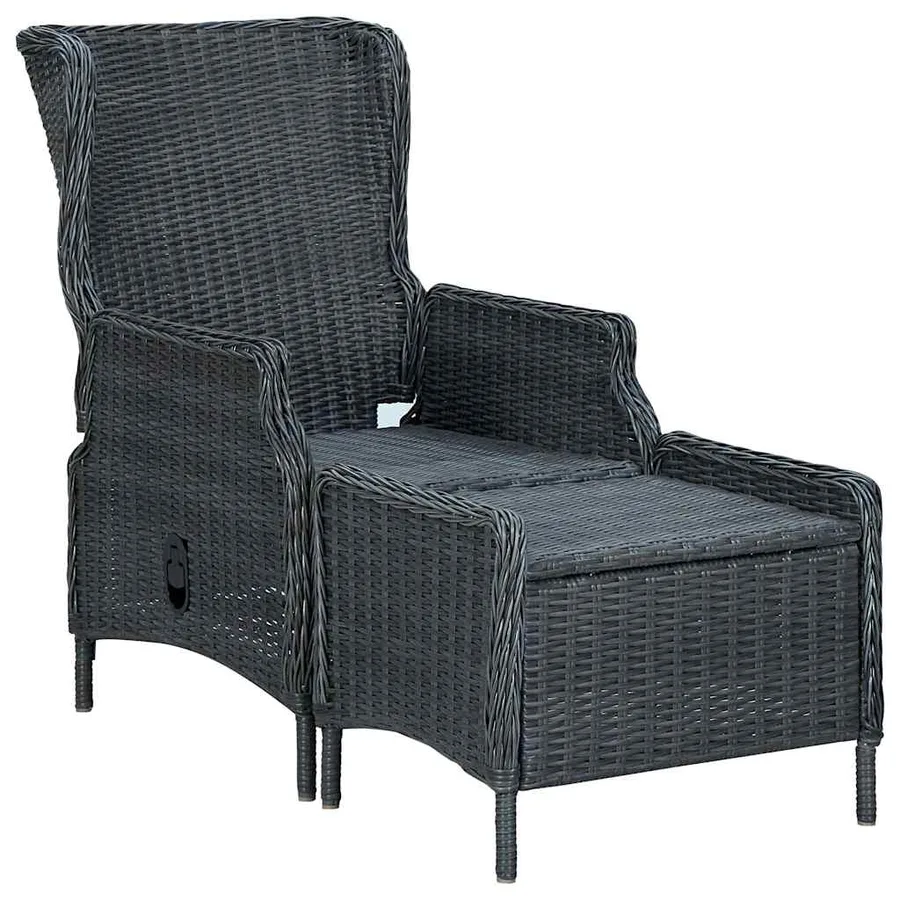Chaise inclinable de jardin tabouret résine tressée gris foncé - 2