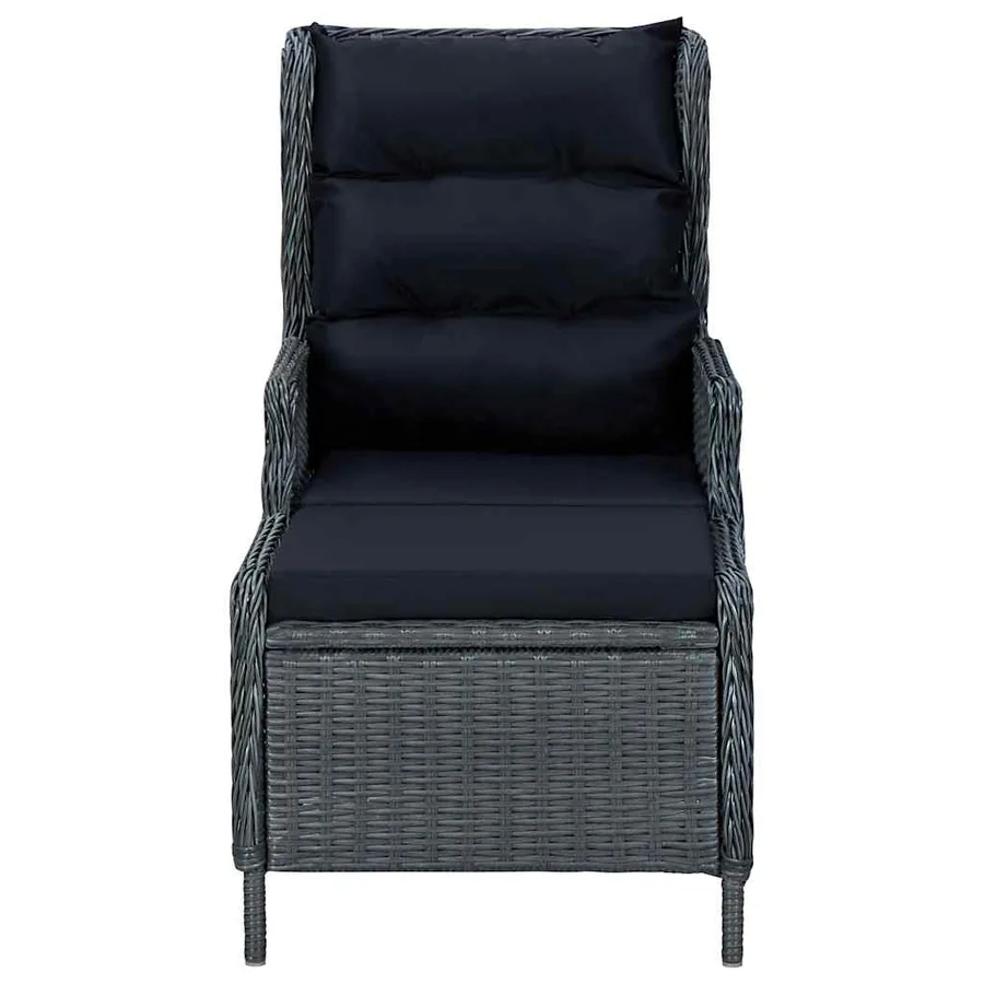 Chaise inclinable de jardin tabouret résine tressée gris foncé - 3