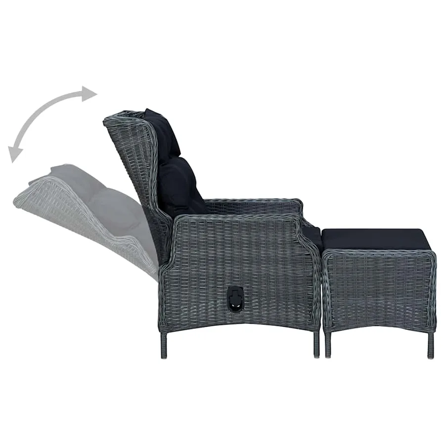 Chaise inclinable de jardin tabouret résine tressée gris foncé - 4