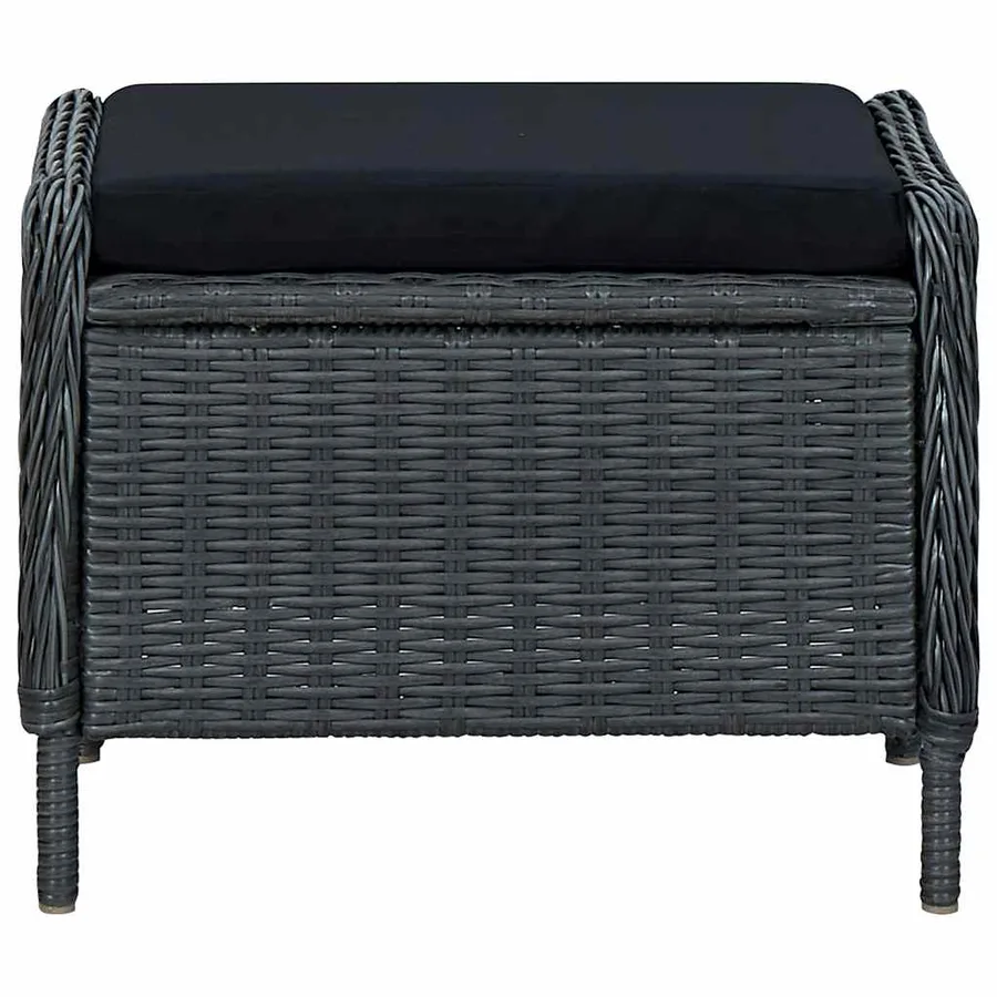 Chaise inclinable de jardin tabouret résine tressée gris foncé - 7