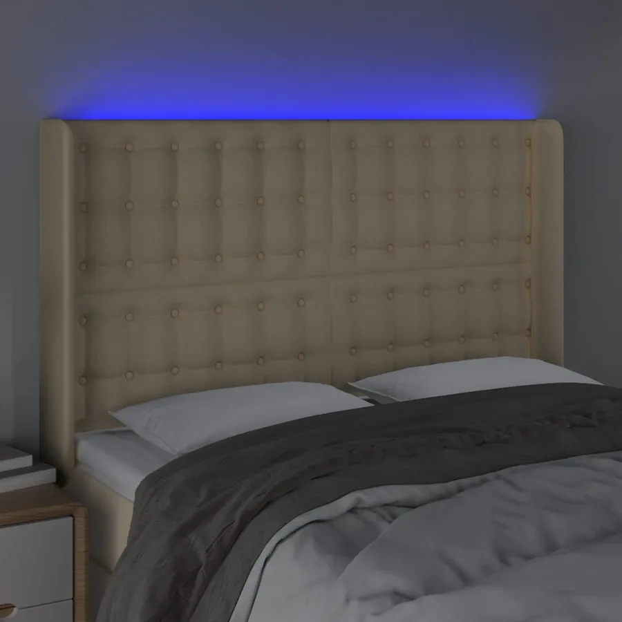 Tête de lit à LED Crème 147x16x118/128 cm Tissu - 4