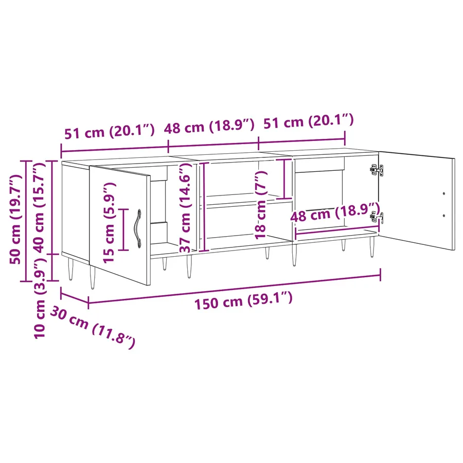 Meuble TV 150 x 30 x 50 cm chêne artisanal Bois d'ingénierie - 12