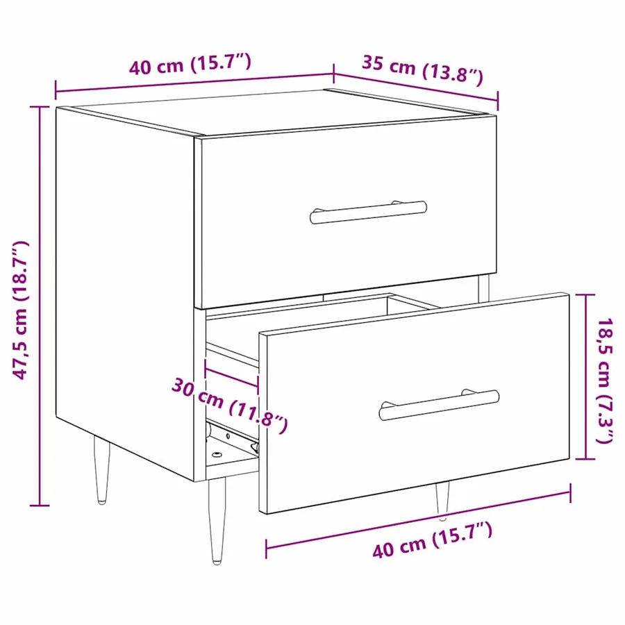 Cabinet de chevet 2 pcs Chêne noir 40 x 35 x 47,5 cm - 14