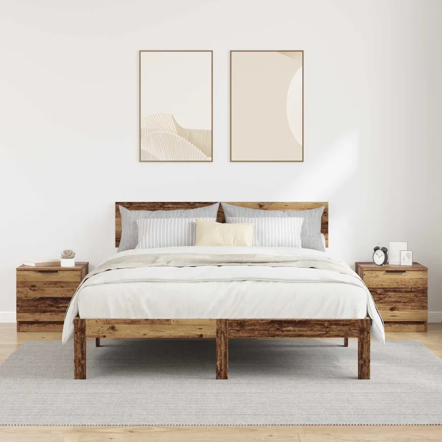 Armoire de lit avec tiroir 2 pcs Bois ancien 40 x 39 x 40cm - 4
