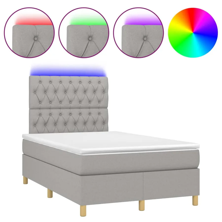 Sommier à lattes de lit matelas et LED Gris clair 120x200 cm - 2