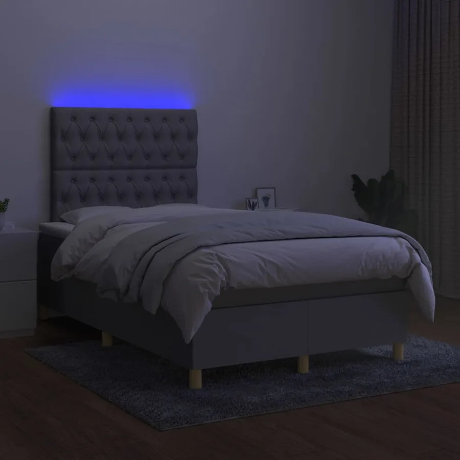 Sommier à lattes de lit matelas et LED Gris clair 120x200 cm - 4