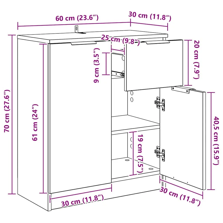 Buffet Chêne artisanal 60 x 30 x 70 cm Bois d'ingénierie - 17