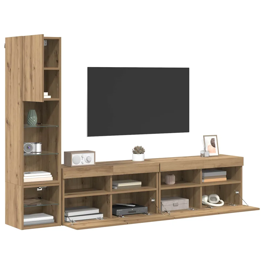 Unité murale de TV 4 pcs Chêne artisanal Bois d'ingénierie - 3