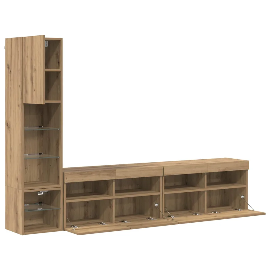 Unité murale de TV 4 pcs Chêne artisanal Bois d'ingénierie - 9