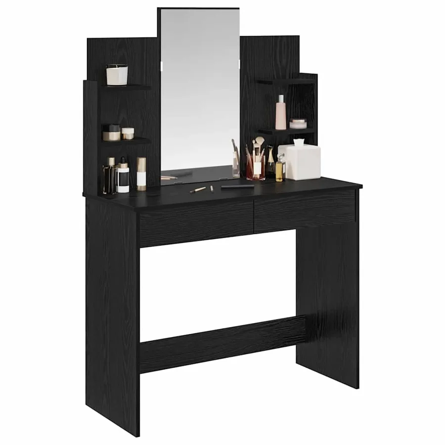 Table de maquillage avec miroir Chêne noir 96 x 39 x 142 cm - 3