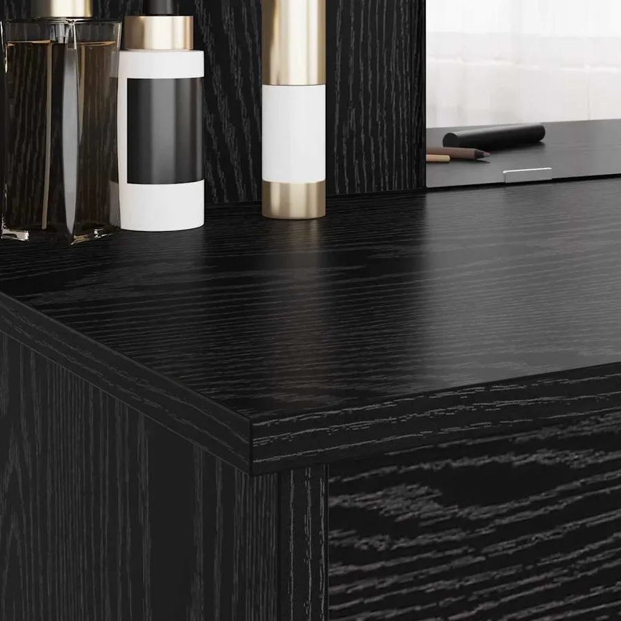 Table de maquillage avec miroir Chêne noir 96 x 39 x 142 cm - 4