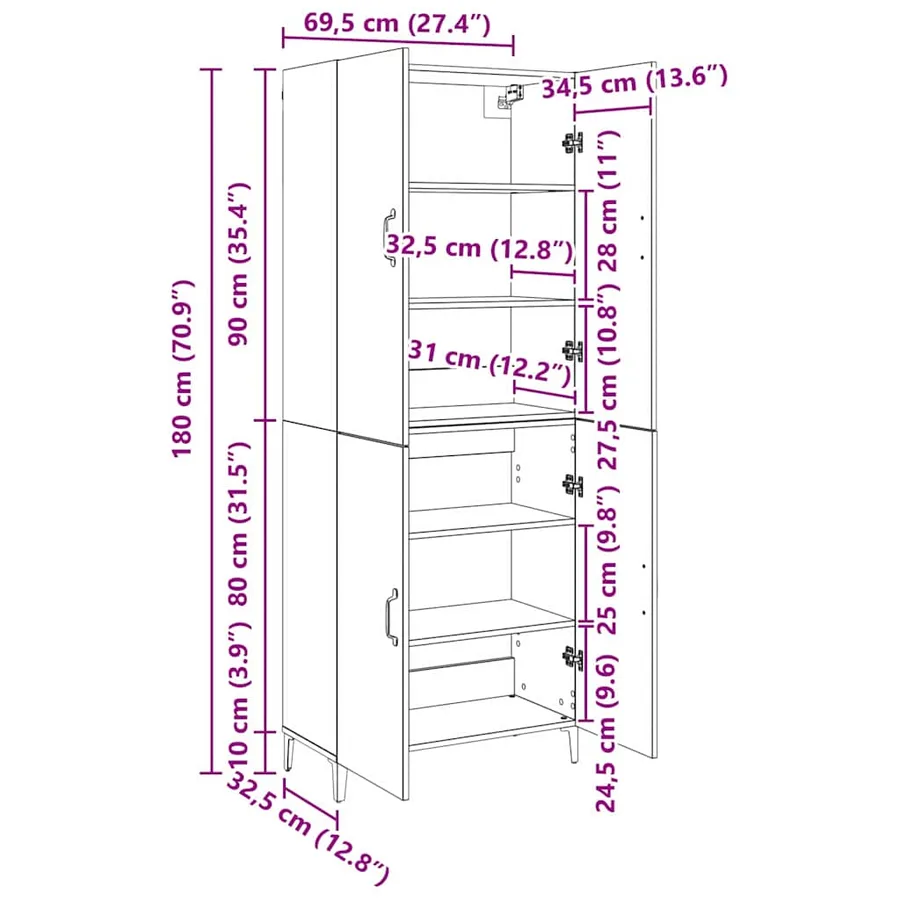 Haut Armoire 2 pcs Bois ancien Bois d'ingénierie - 13
