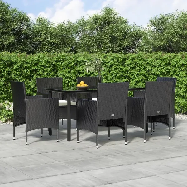 Ensemble à manger de jardin avec coussins 7 pcs Noir