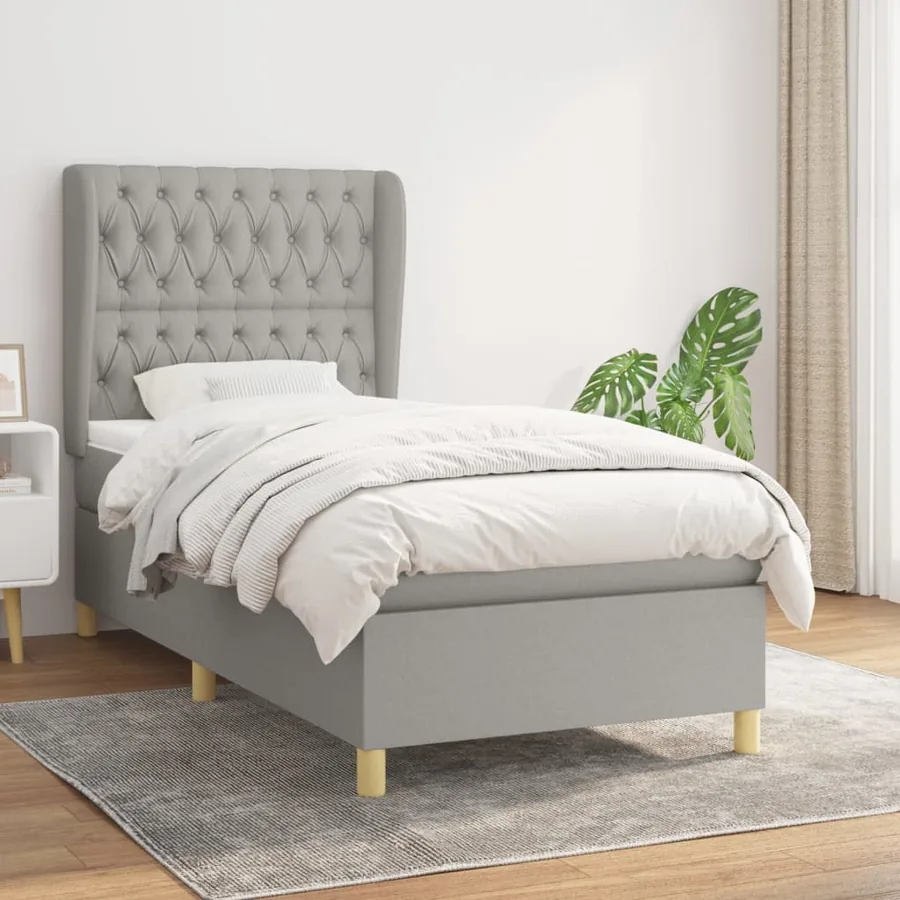 Sommier à lattes de lit avec matelas Gris clair 100x200cm Tissu