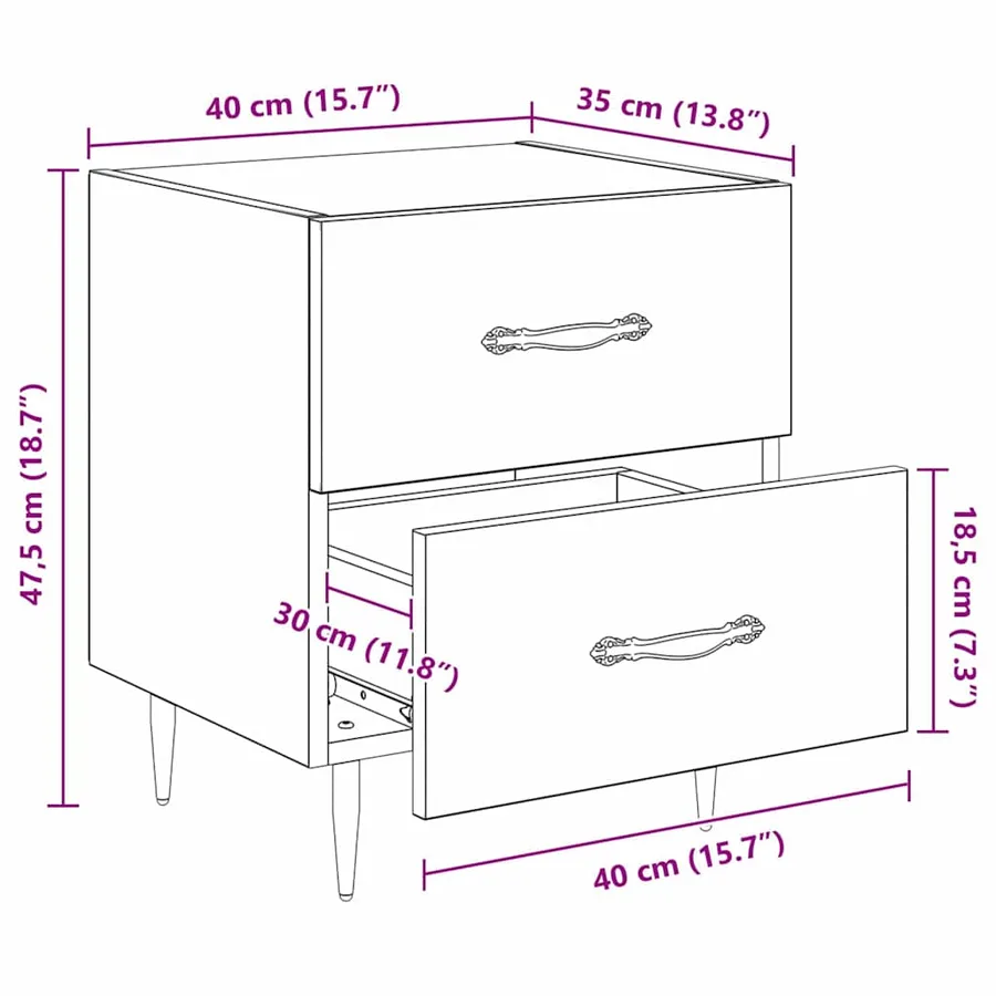 Cabinet de chevet 2 pcs Bois ancien 40 x 35 x 47,5 cm - 14