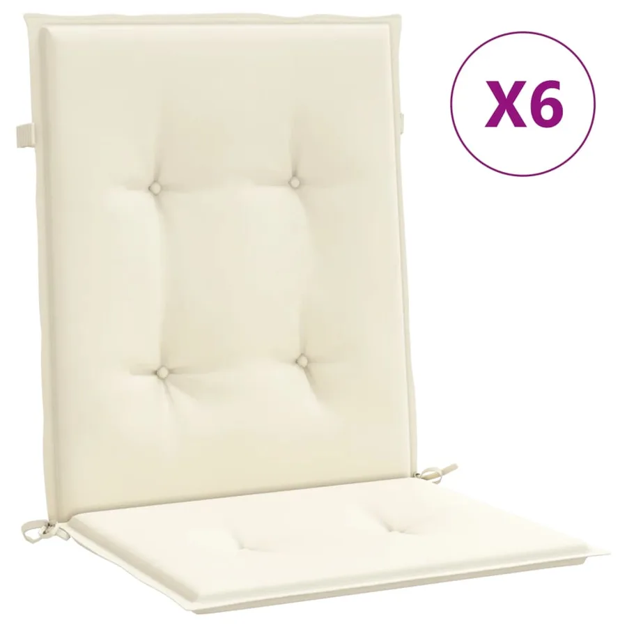 Coussins de chaise de jardin à dossier bas lot de 6 crème - 2