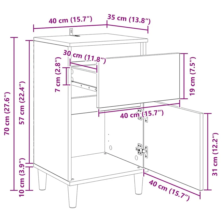 Cabinet de chevet Chêne artisanal 40 x 35 x 70 cm - 16
