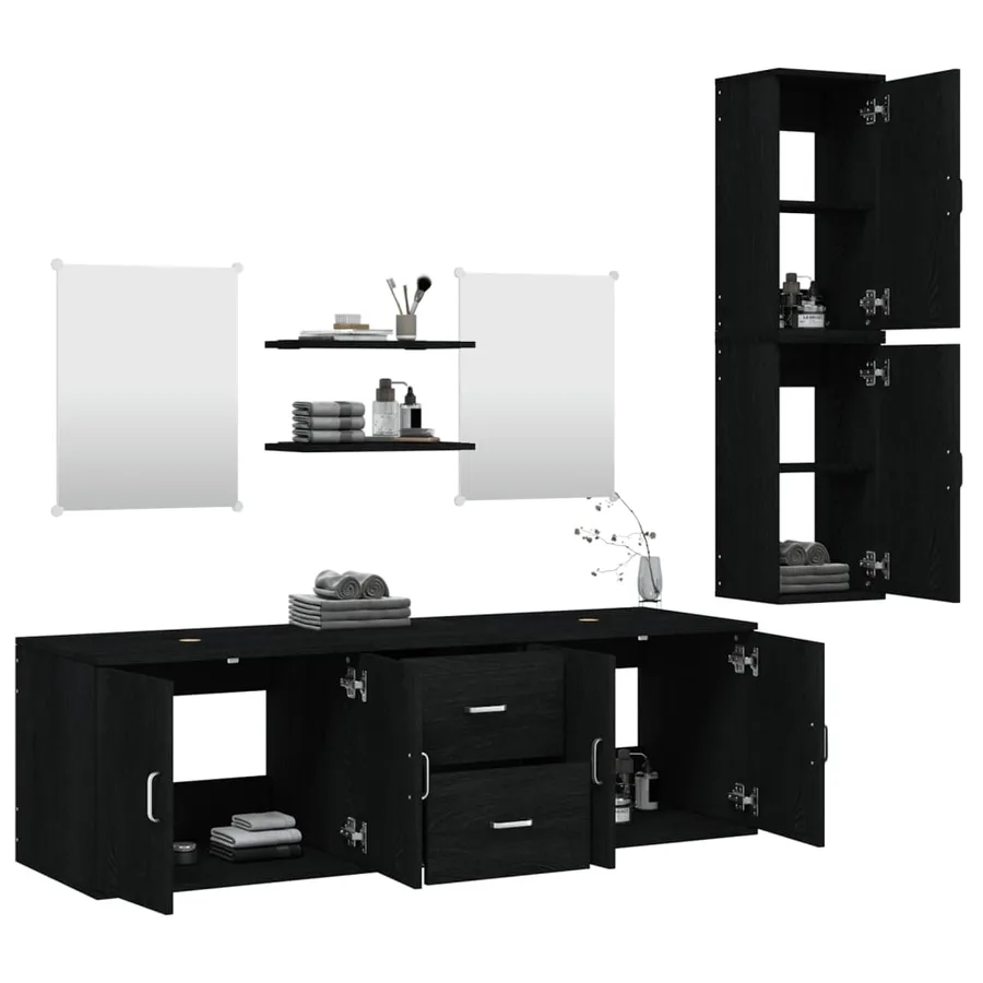Ensemble de meubles salle de bain 7 pcs noir bois d'ingénierie - 3