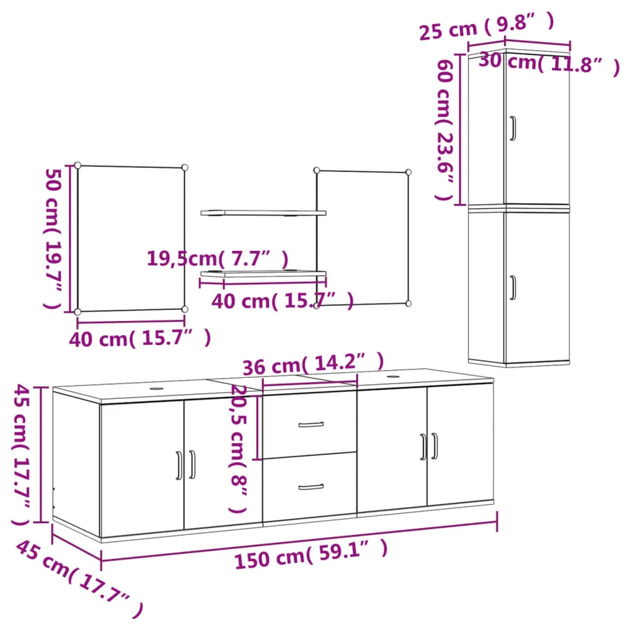 Ensemble de meubles salle de bain 7 pcs noir bois d'ingénierie - 8