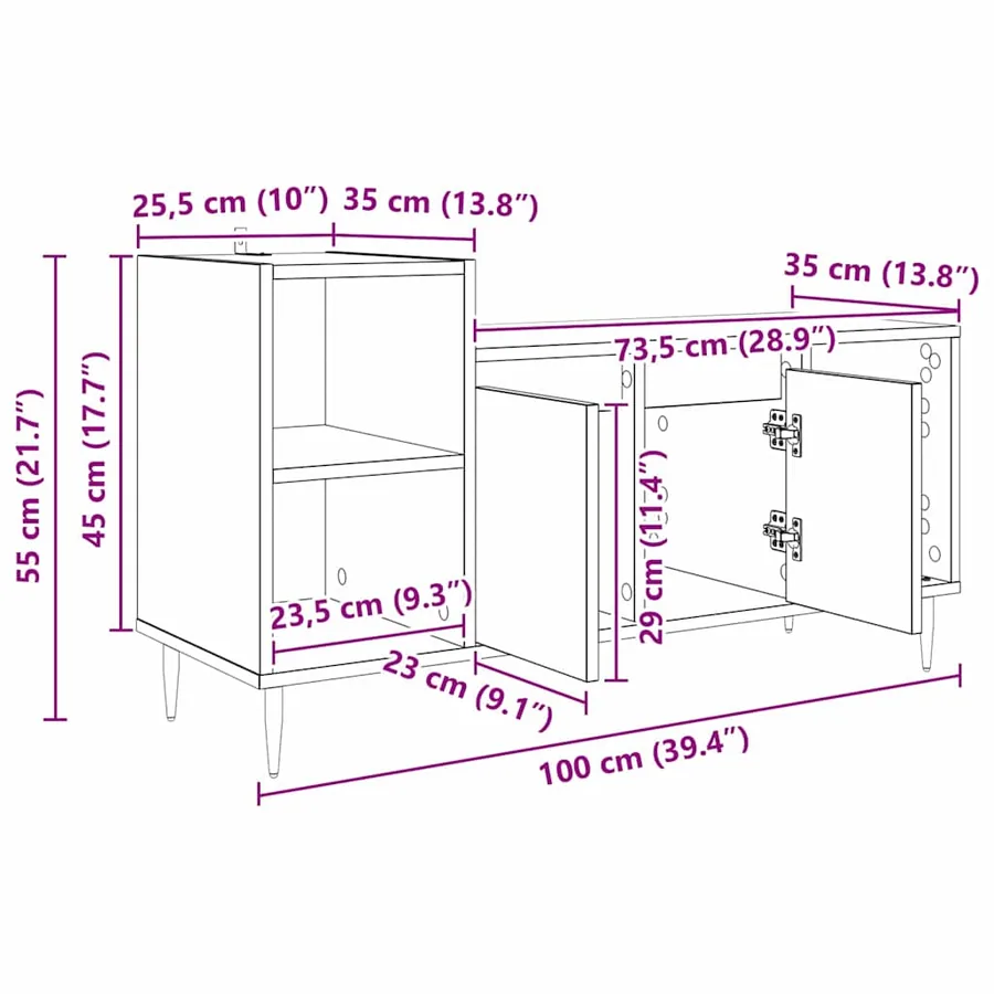 Meuble TV Chêne noir 100 x 35 x 55 cm Bois d'ingénierie - 12