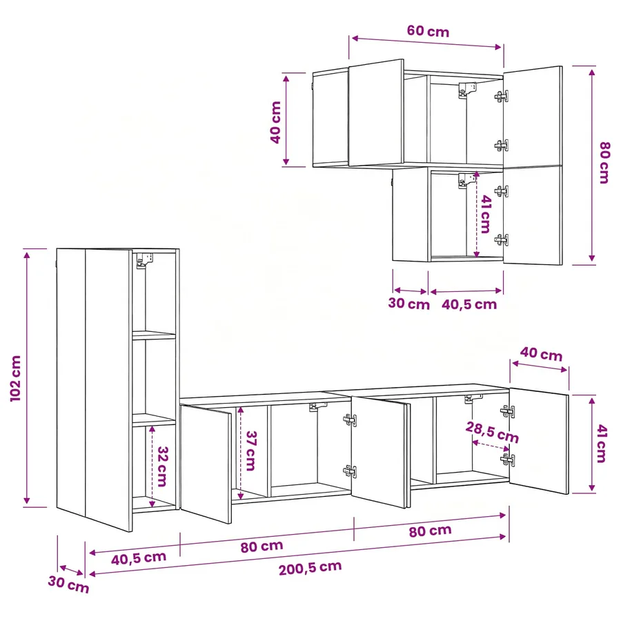 Unité murale de TV 5 pcs Bois Ancien Bois d'ingénierie - 11