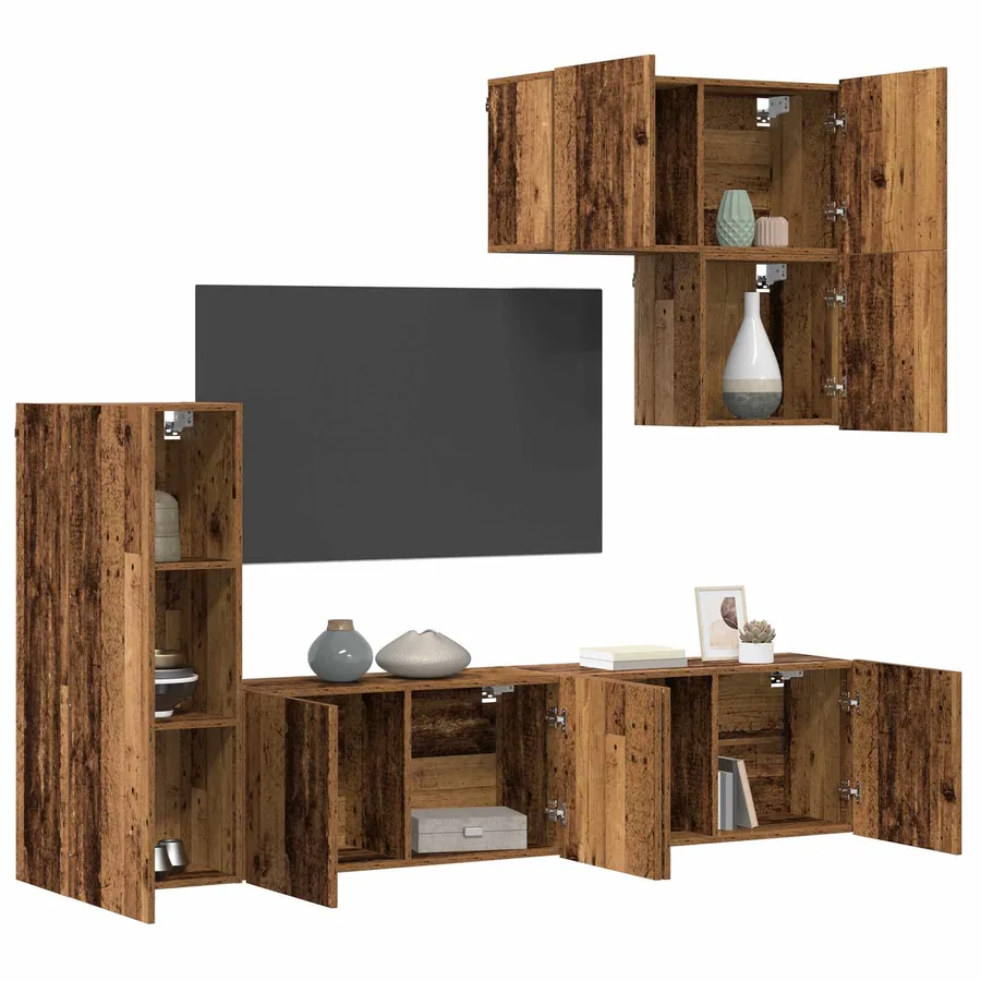 Unité murale de TV 5 pcs Bois Ancien Bois d'ingénierie - 3