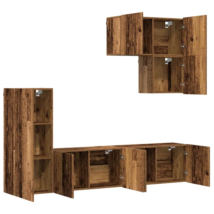 Unité murale de TV 5 pcs Bois Ancien Bois d'ingénierie - 5